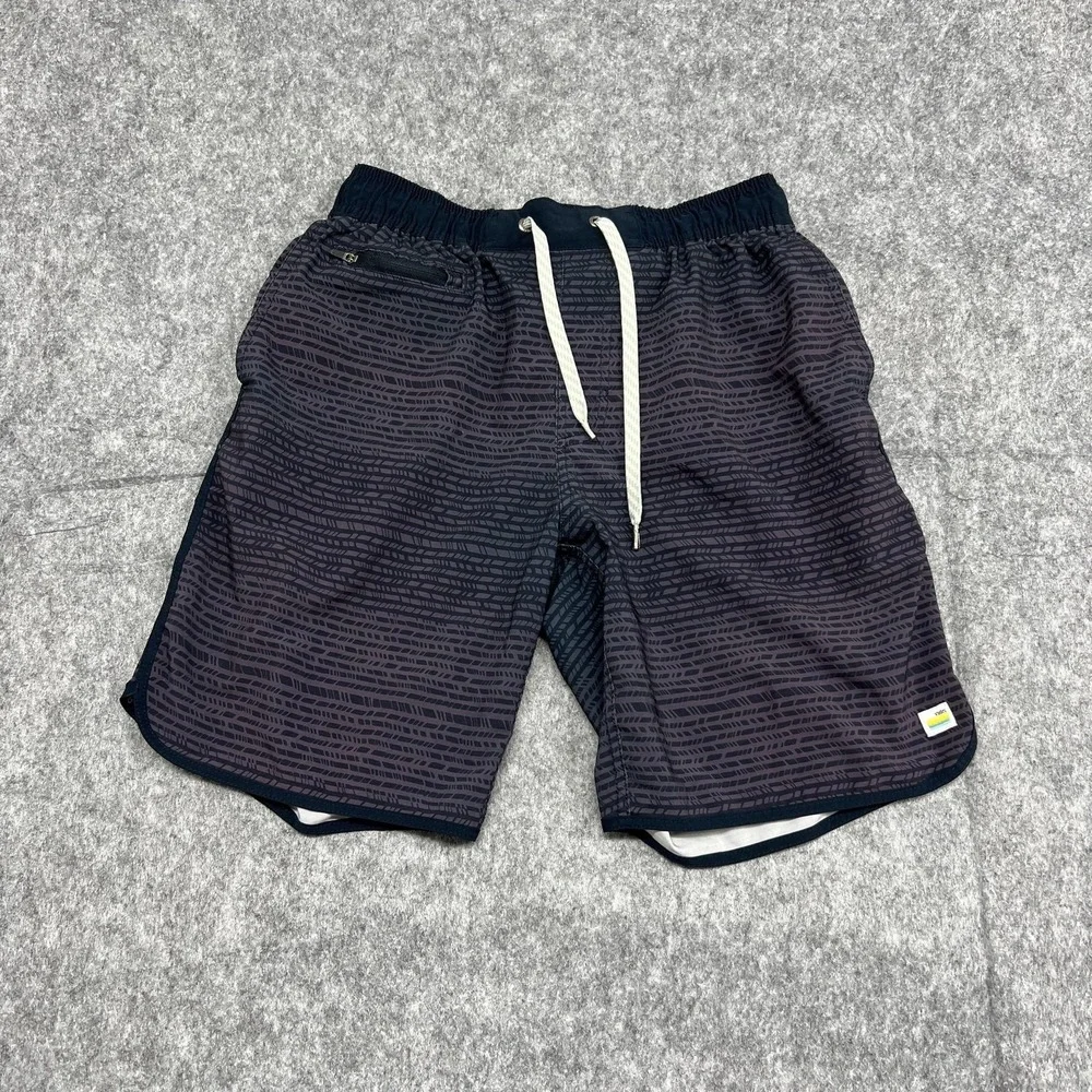 Vuori Swim Trunks Mens M Blue Geometric Drawstring Unlined Bank Shorts Hybrid